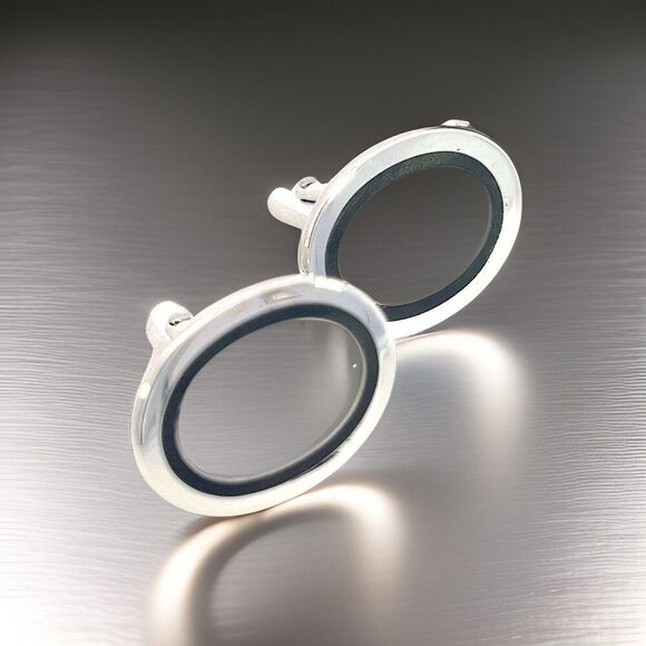 Tiffany & Co Estate Mens Silver & Blue Enamel Cufflinks Silver TIF605 - Picture 9 of 10